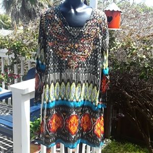 India print large cotton tunic with embroidery